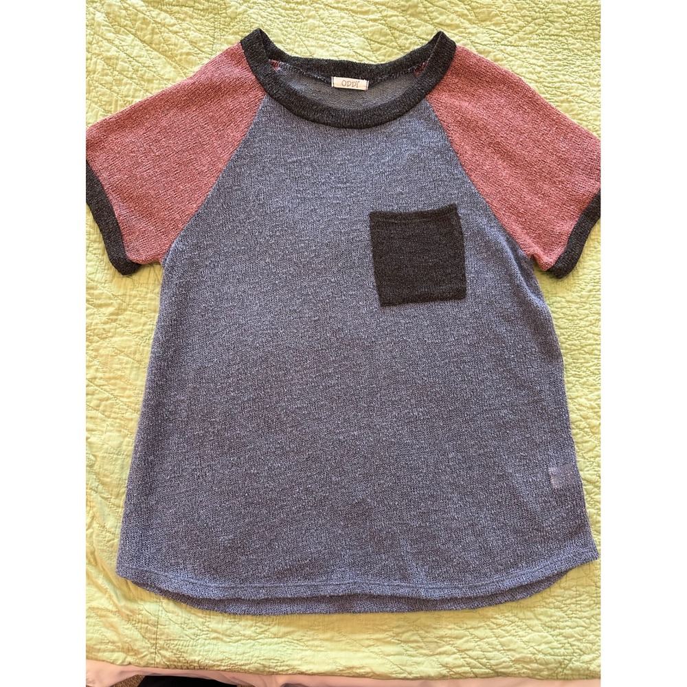 ODDI Womens Colorblock Raglan Knit Top Blue Rose Charcoal T62812P Plus 1XL